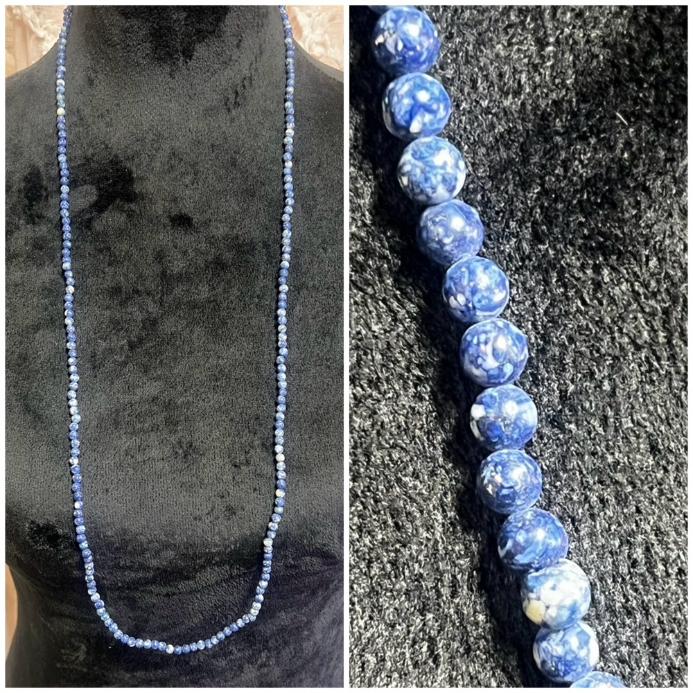 Natural Lapis Lazuli ~1cm Bead Necklace, Lapis Necklace Bead Stone Blue Layering